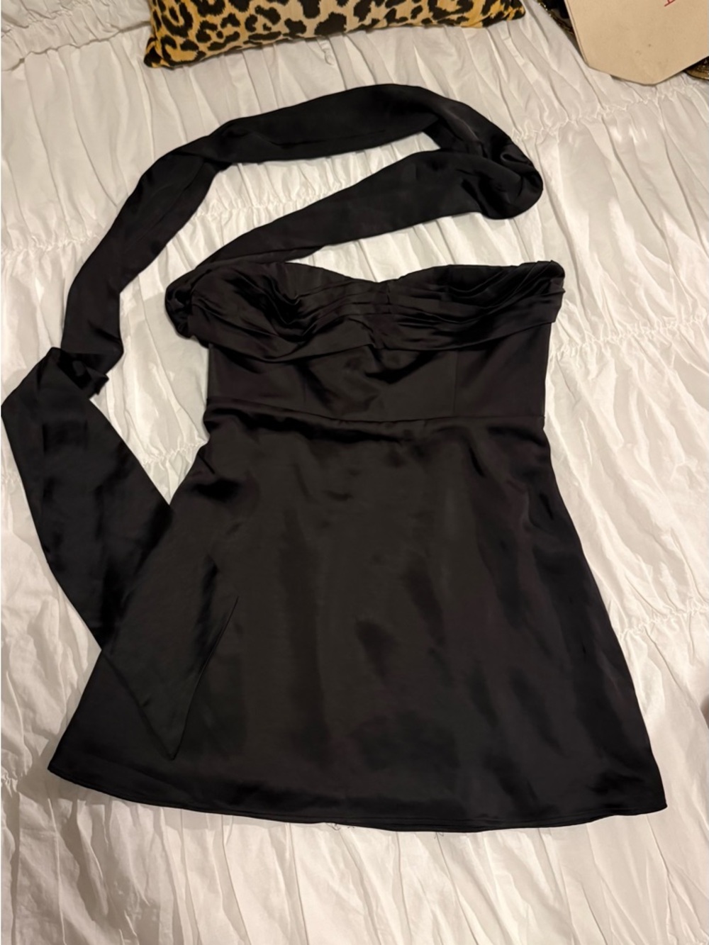 Oh Polly Black One-Shoulder Mini Dress with Long Neck Tie - Picture 6 of 10